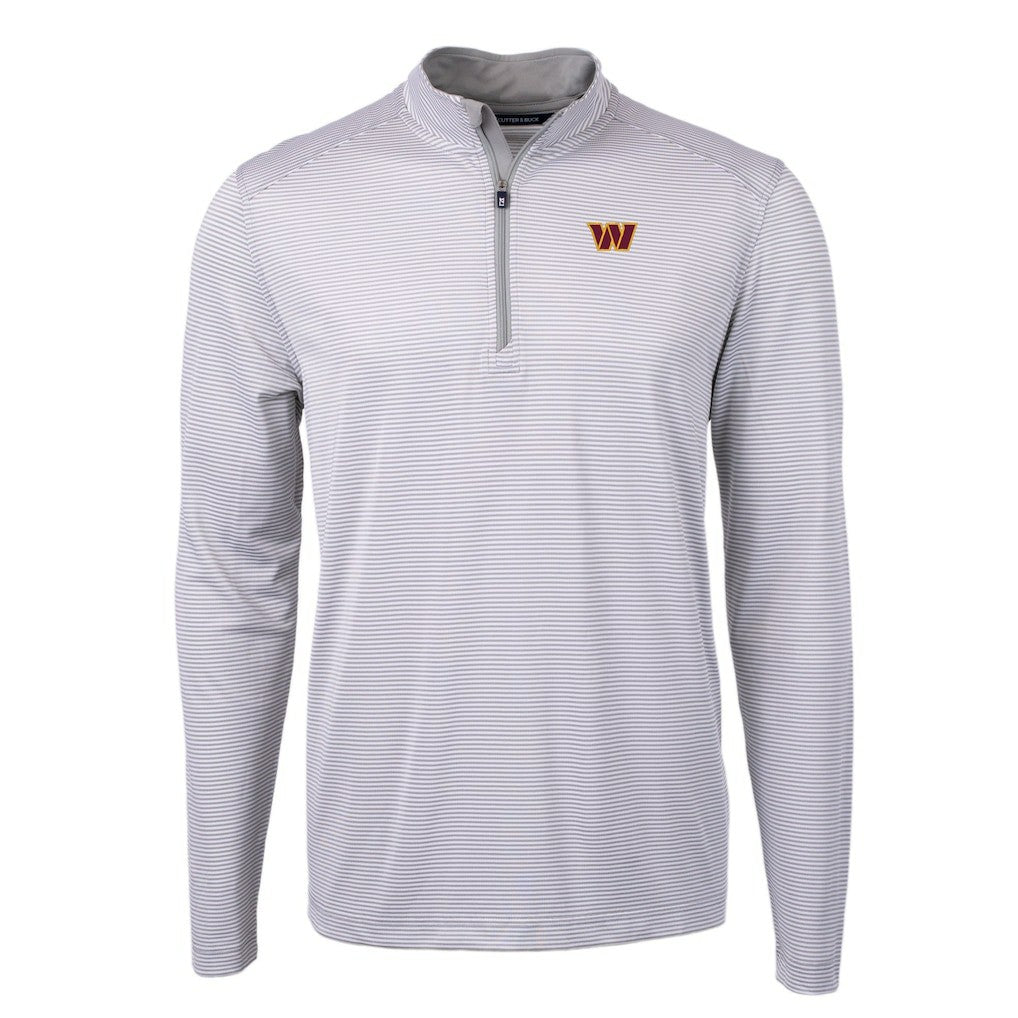 Washington Commanders Cutter & Buck Virtue Eco Pique Micro Stripe Recycled Quarter-Zip Pullover Top Gray/White | NFL