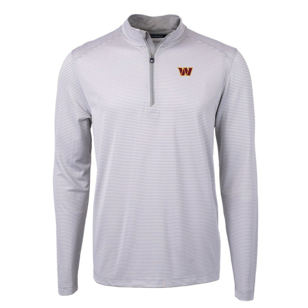 Washington Commanders Cutter & Buck Virtue Eco Pique Micro Stripe Recycled Quarter-Zip Pullover Top Gray/White | NFL