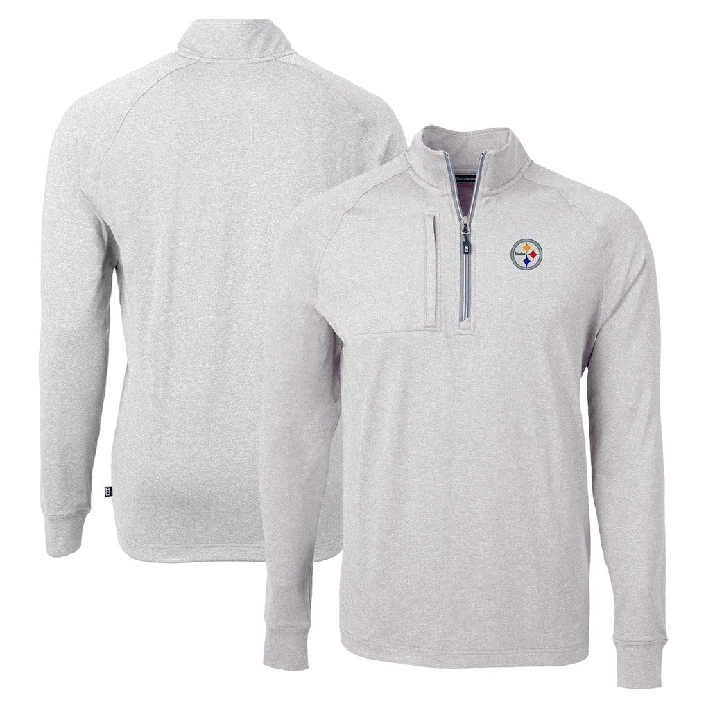 Pittsburgh Steelers Cutter & Buck Adapt Eco Knit Quarter-Zip Pullover Top Heather Gray | NFL