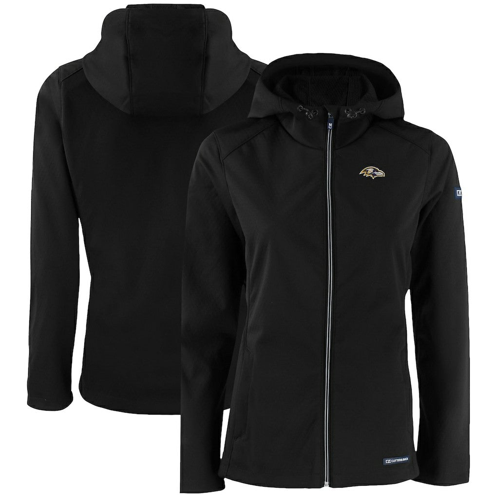 Baltimore Ravens Cutter & Buck Women's Evoke Eco Softshell Recycled Full-Zip Hooded Jacket Black | NFL