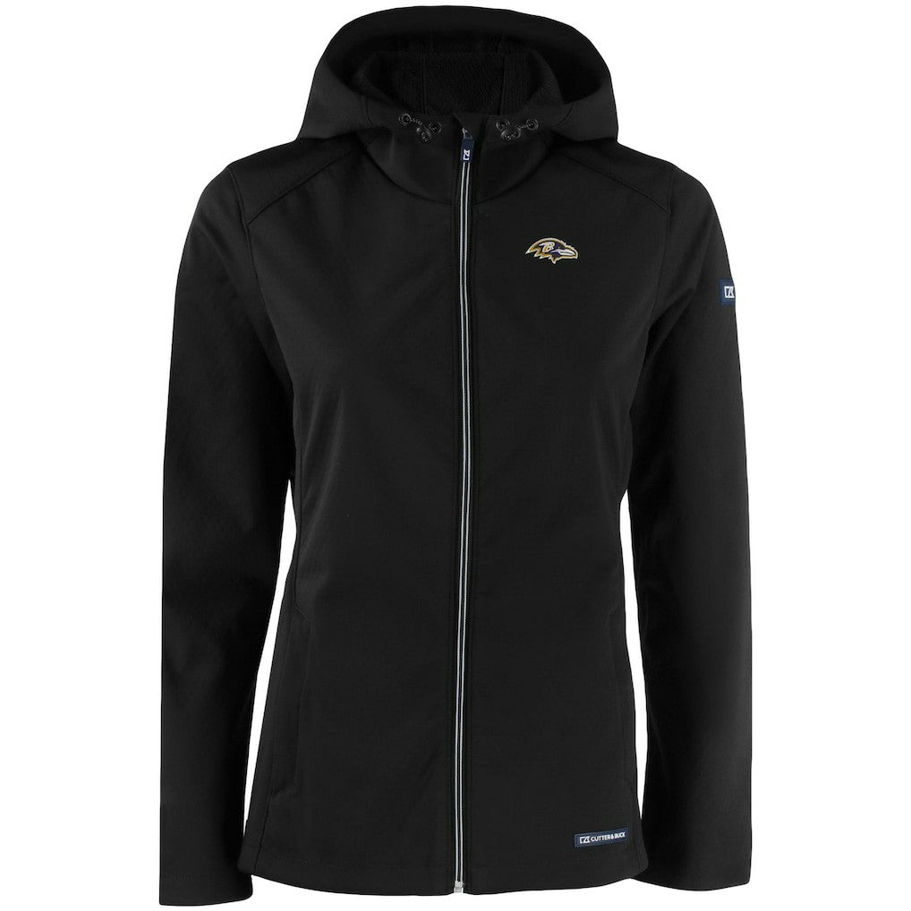 Baltimore Ravens Cutter & Buck Women's Evoke Eco Softshell Recycled Full-Zip Hooded Jacket Black | NFL