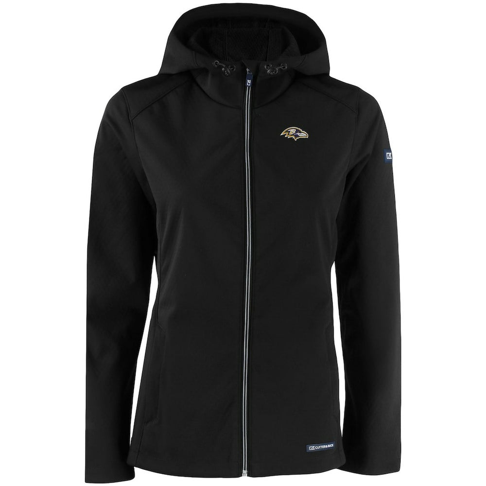 Baltimore Ravens Cutter & Buck Women's Evoke Eco Softshell Recycled Full-Zip Hooded Jacket Black | NFL