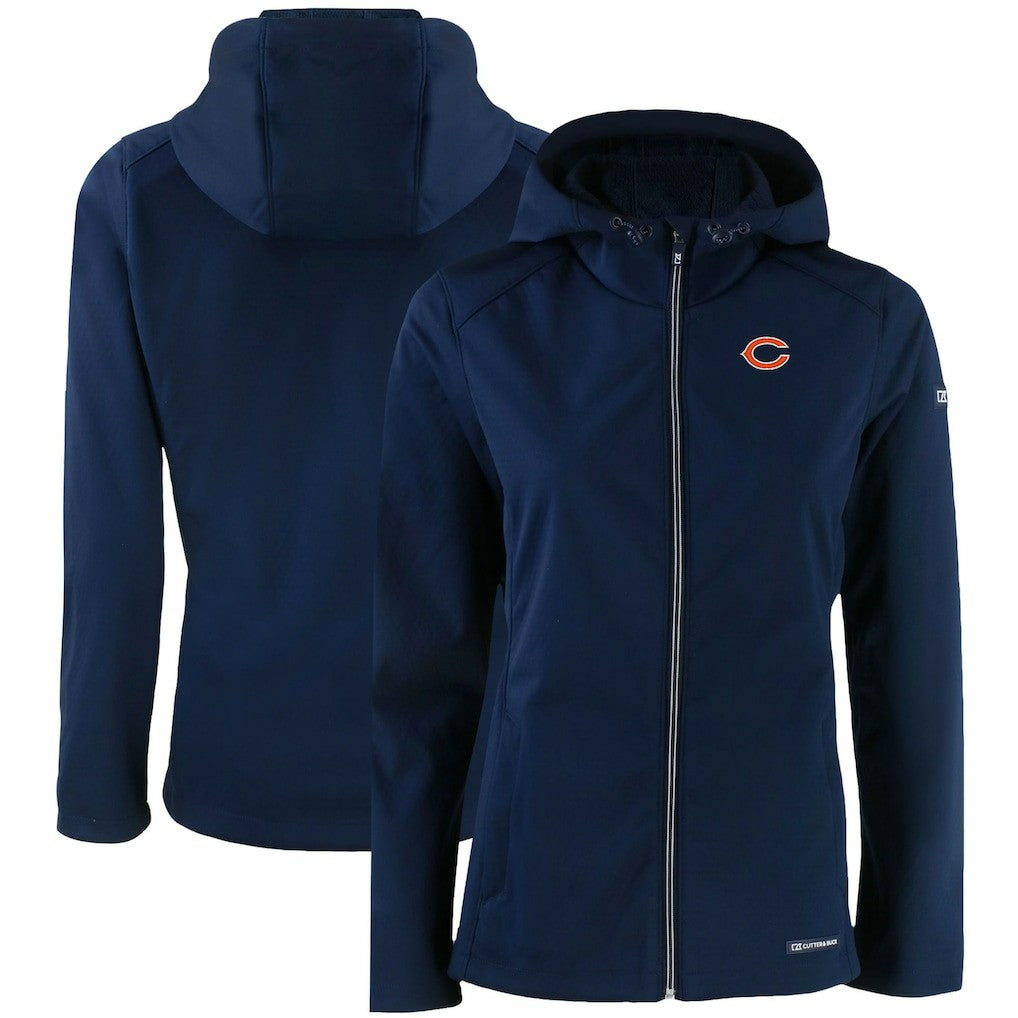 Chicago Bears Cutter & Buck Women's Evoke Eco Softshell Recycled Full-Zip Hooded Jacket Navy | NFL