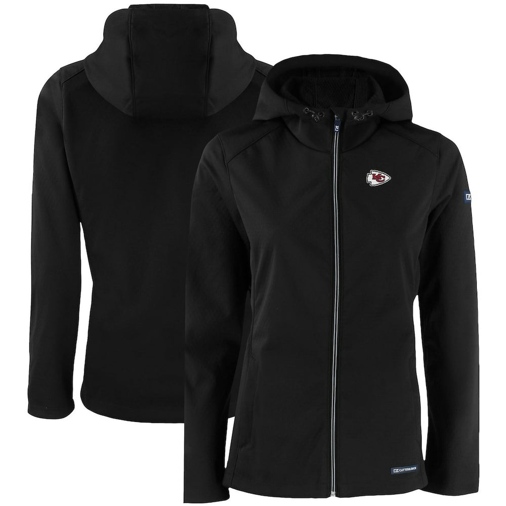 Kansas City Chiefs Cutter & Buck Women's Evoke Eco Softshell Recycled Full-Zip Hooded Jacket Black | NFL