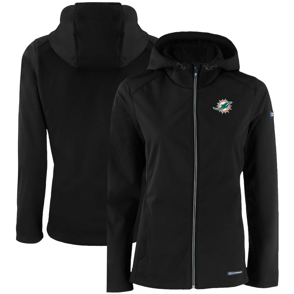 Miami Dolphins Cutter & Buck Women's Evoke Eco Softshell Recycled Full-Zip Hooded Jacket Black | NFL