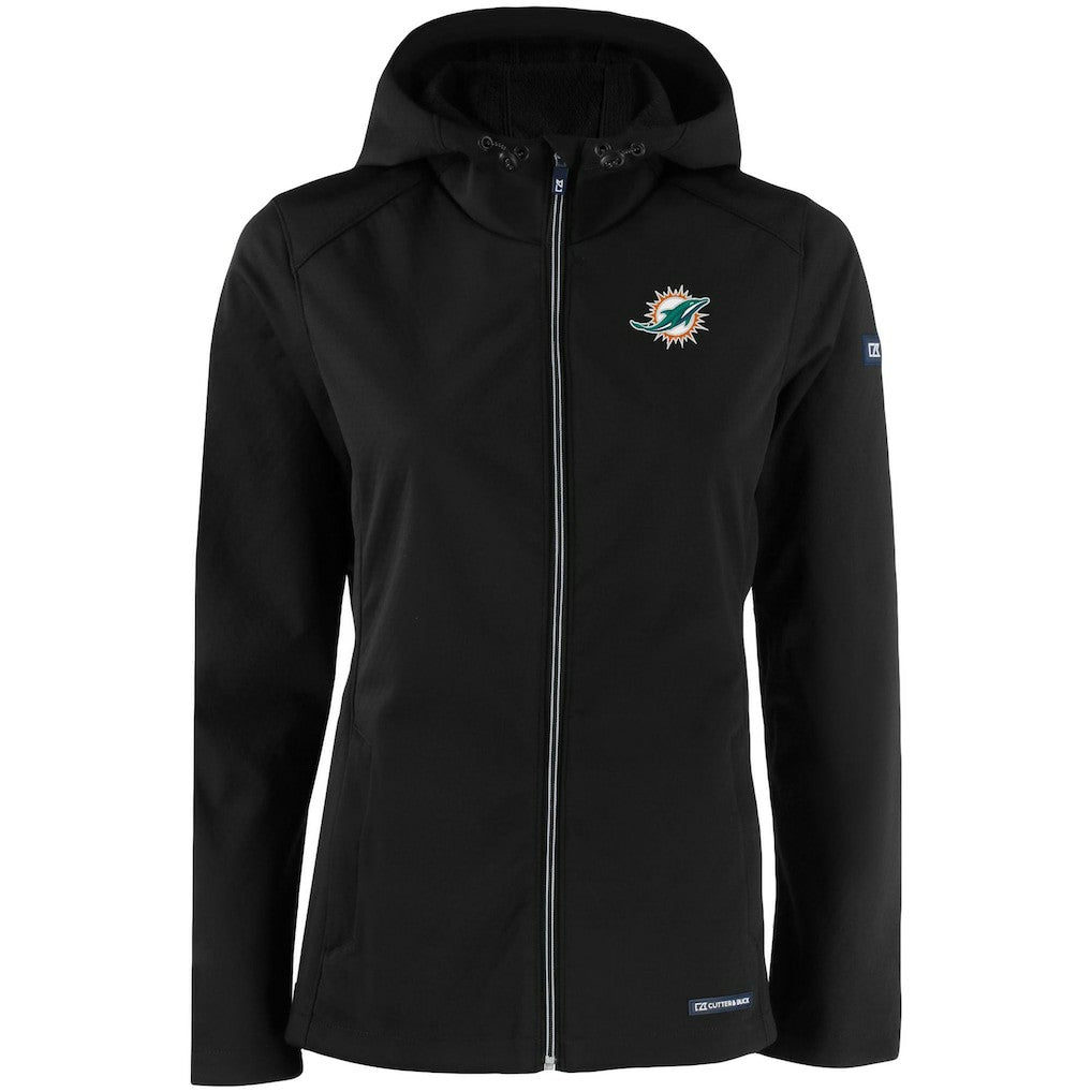 Miami Dolphins Cutter & Buck Women's Evoke Eco Softshell Recycled Full-Zip Hooded Jacket Black | NFL