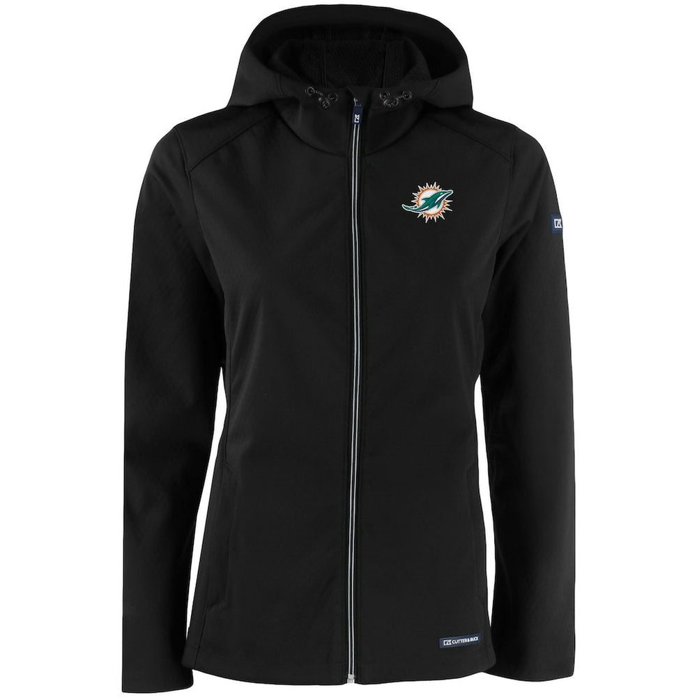 Miami Dolphins Cutter & Buck Women's Evoke Eco Softshell Recycled Full-Zip Hooded Jacket Black | NFL