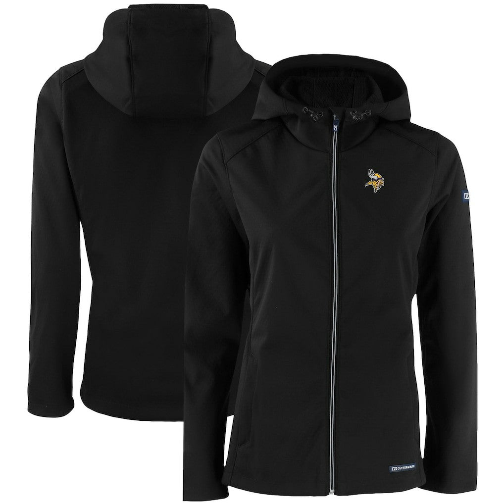 Minnesota Vikings Cutter & Buck Women's Evoke Eco Softshell Recycled Full-Zip Hooded Jacket Black | NFL