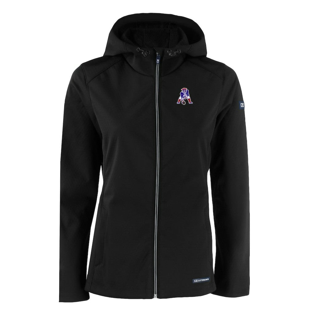 New England Patriots Cutter & Buck Women's Evoke Eco Softshell Recycled Full-Zip Hooded Jacket Black | NFL