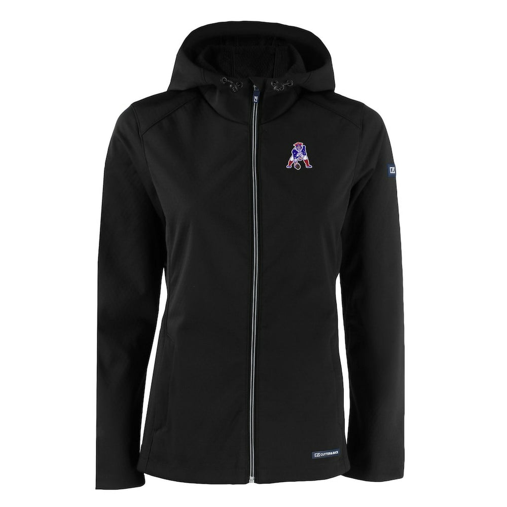 New England Patriots Cutter & Buck Women's Evoke Eco Softshell Recycled Full-Zip Hooded Jacket Black | NFL