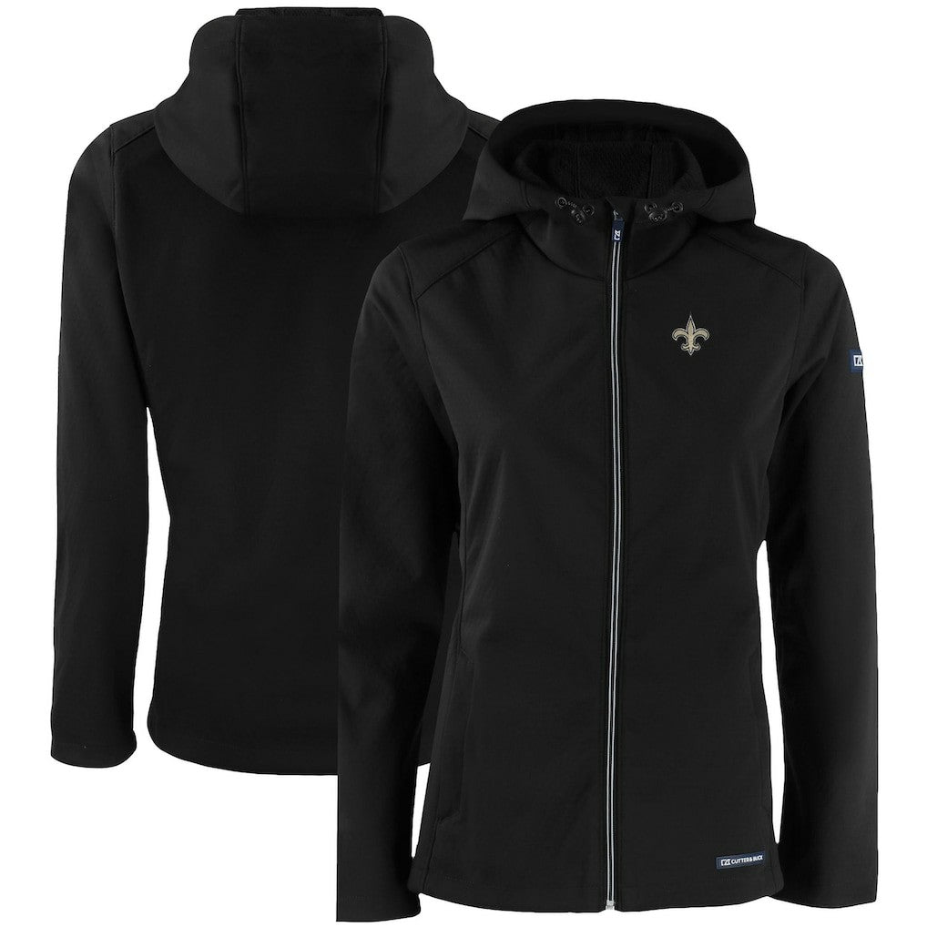 New Orleans Saints Cutter & Buck Women's Evoke Eco Softshell Recycled Full-Zip Hooded Jacket Black | NFL