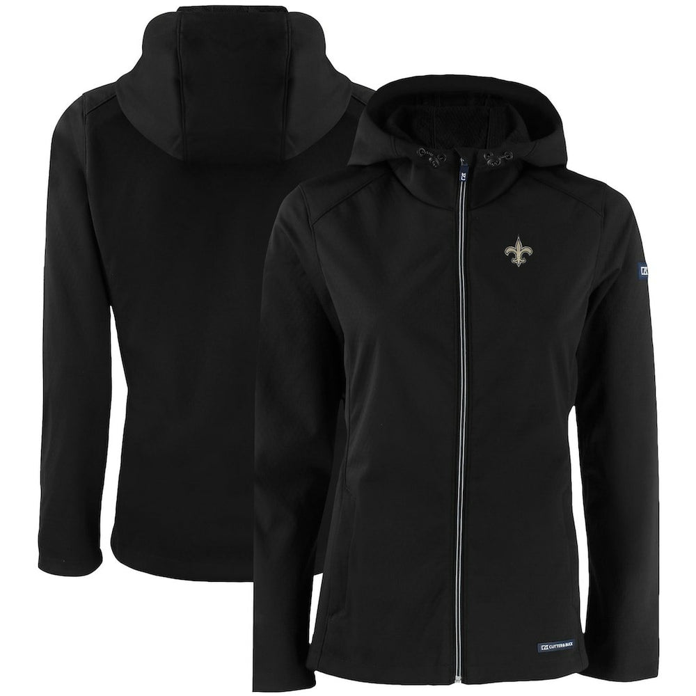 New Orleans Saints Cutter & Buck Women's Evoke Eco Softshell Recycled Full-Zip Hooded Jacket Black | NFL