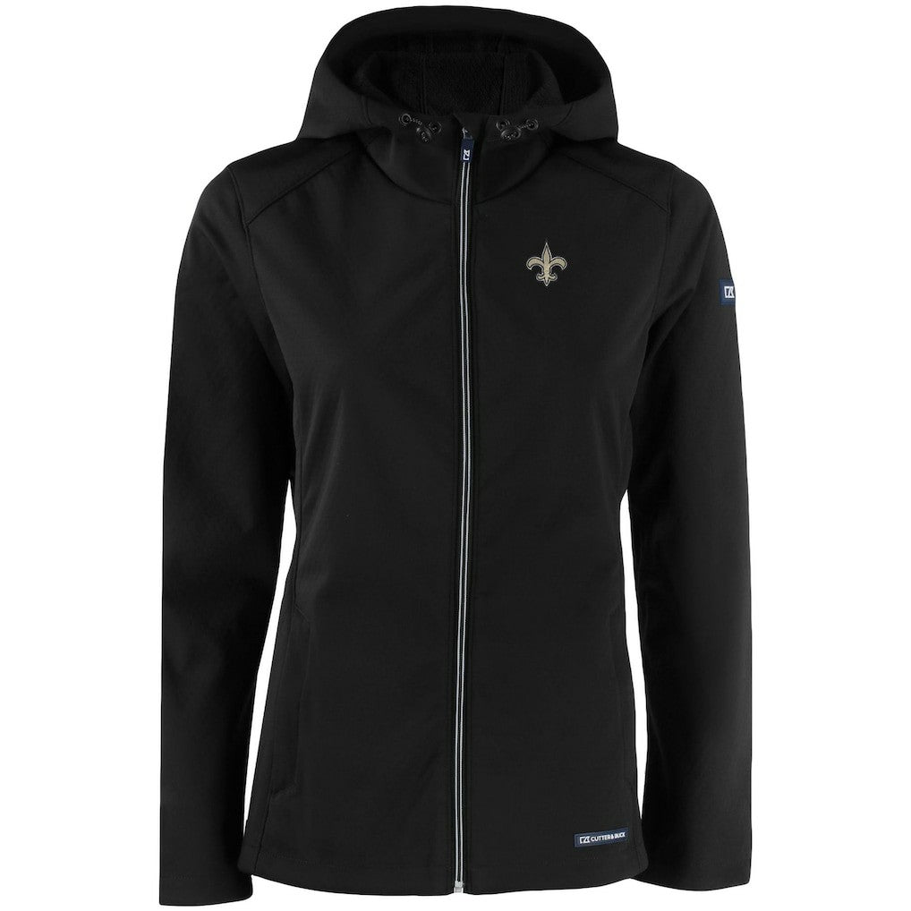 New Orleans Saints Cutter & Buck Women's Evoke Eco Softshell Recycled Full-Zip Hooded Jacket Black | NFL