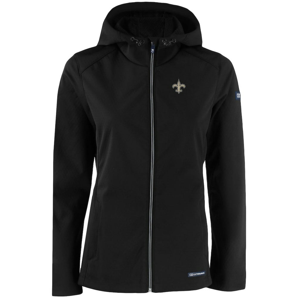 New Orleans Saints Cutter & Buck Women's Evoke Eco Softshell Recycled Full-Zip Hooded Jacket Black | NFL