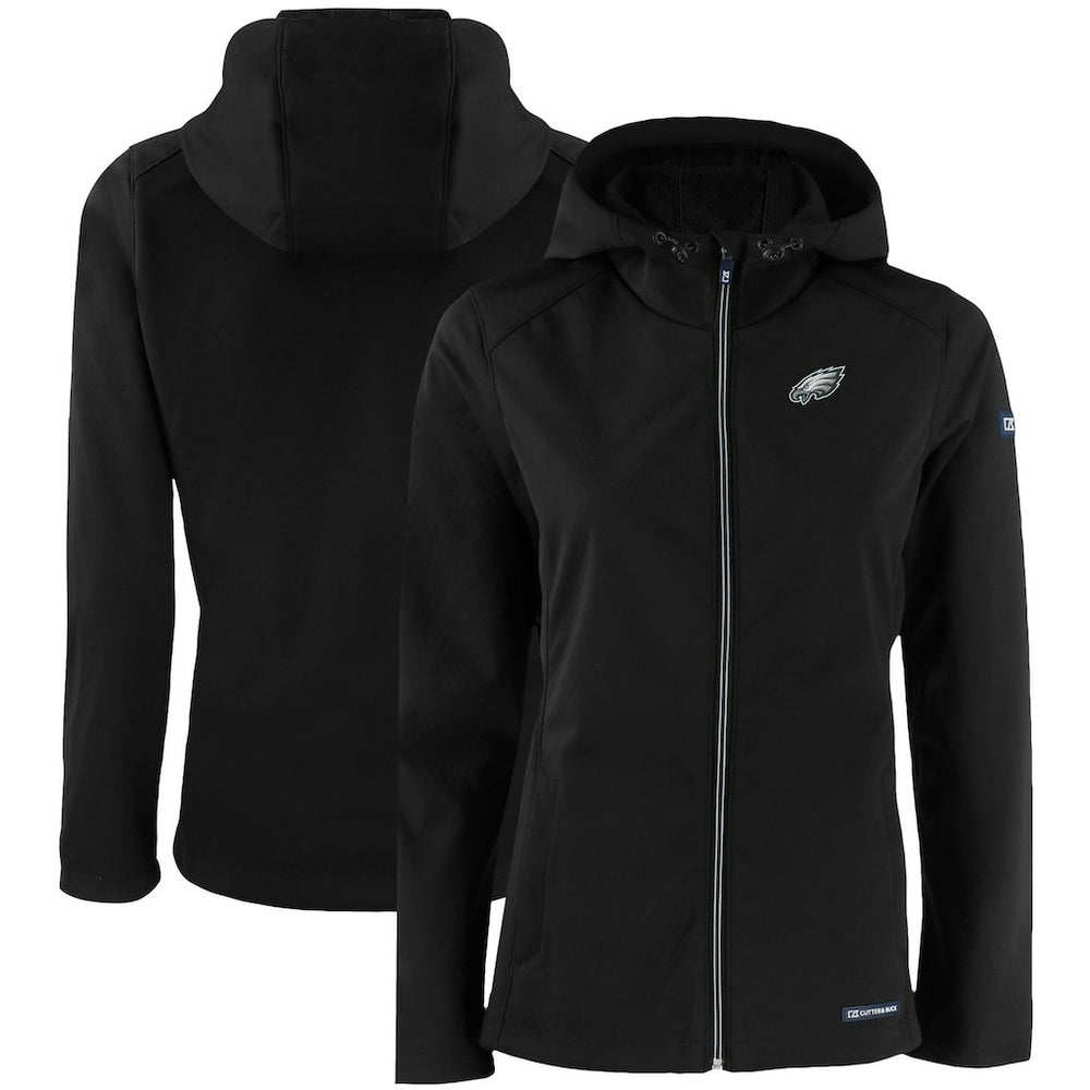 Philadelphia Eagles Cutter & Buck Women's Evoke Eco Softshell Recycled Full-Zip Hooded Jacket Black | NFL