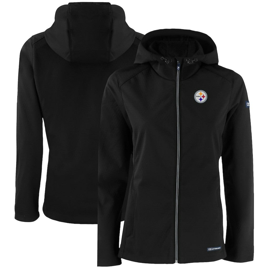 Pittsburgh Steelers Cutter & Buck Women's Evoke Eco Softshell Recycled Full-Zip Hooded Jacket Black | NFL