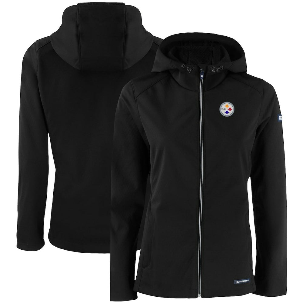 Pittsburgh Steelers Cutter & Buck Women's Evoke Eco Softshell Recycled Full-Zip Hooded Jacket Black | NFL