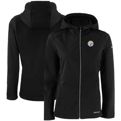 Pittsburgh Steelers Cutter & Buck Women's Evoke Eco Softshell Recycled Full-Zip Hooded Jacket Black | NFL