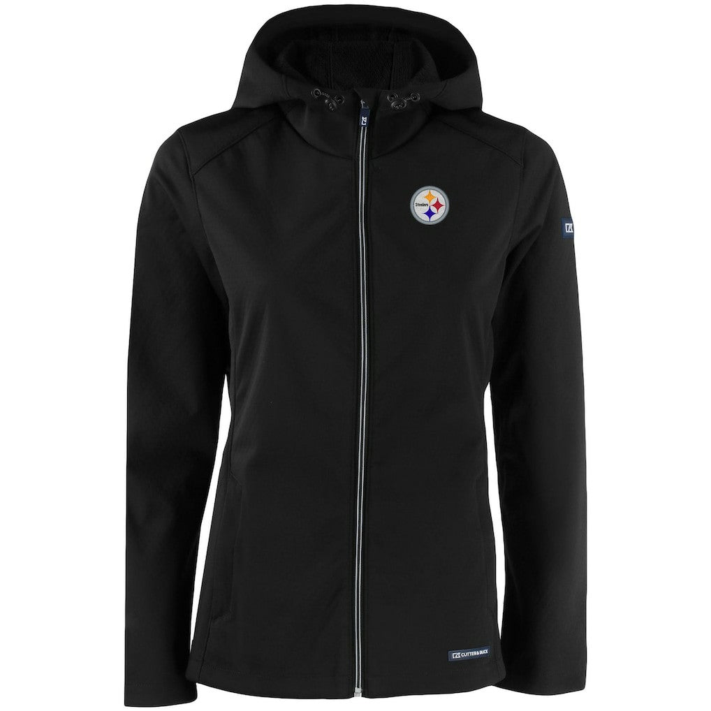 Pittsburgh Steelers Cutter & Buck Women's Evoke Eco Softshell Recycled Full-Zip Hooded Jacket Black | NFL