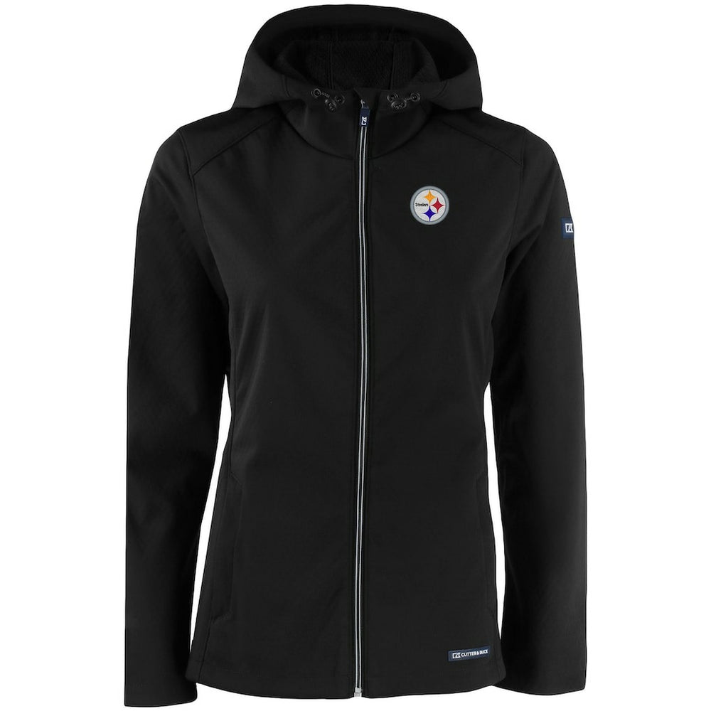 Pittsburgh Steelers Cutter & Buck Women's Evoke Eco Softshell Recycled Full-Zip Hooded Jacket Black | NFL