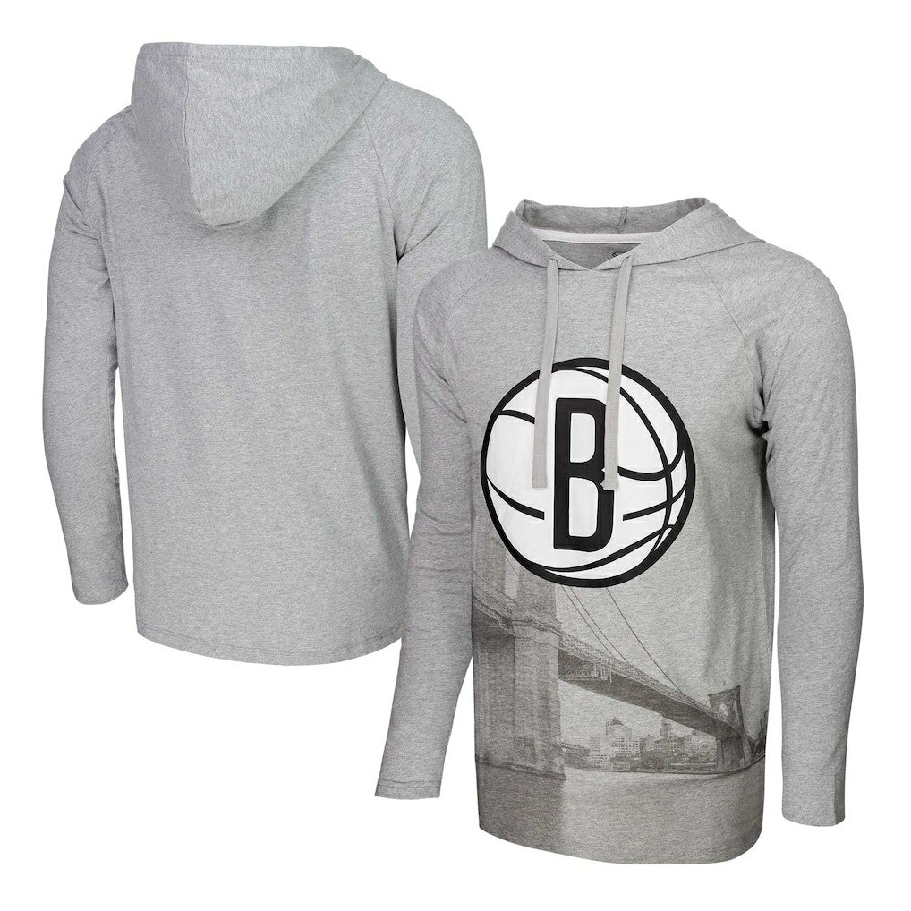 Brooklyn Nets Stadium Essentials Atrium Raglan Long Sleeve Hoodie T-Shirt Heather Gray - NBA