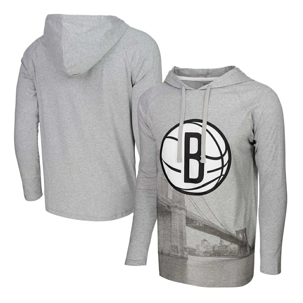 Brooklyn Nets Stadium Essentials Atrium Raglan Long Sleeve Hoodie T-Shirt Heather Gray - NBA