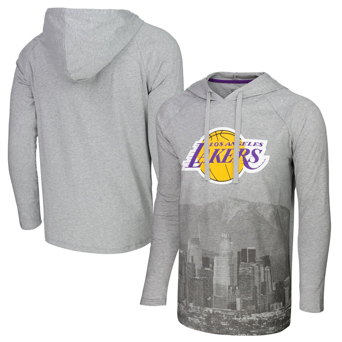 Los Angeles Lakers Stadium Essentials Atrium Raglan Long Sleeve Hoodie T-Shirt Heather Gray - NBA