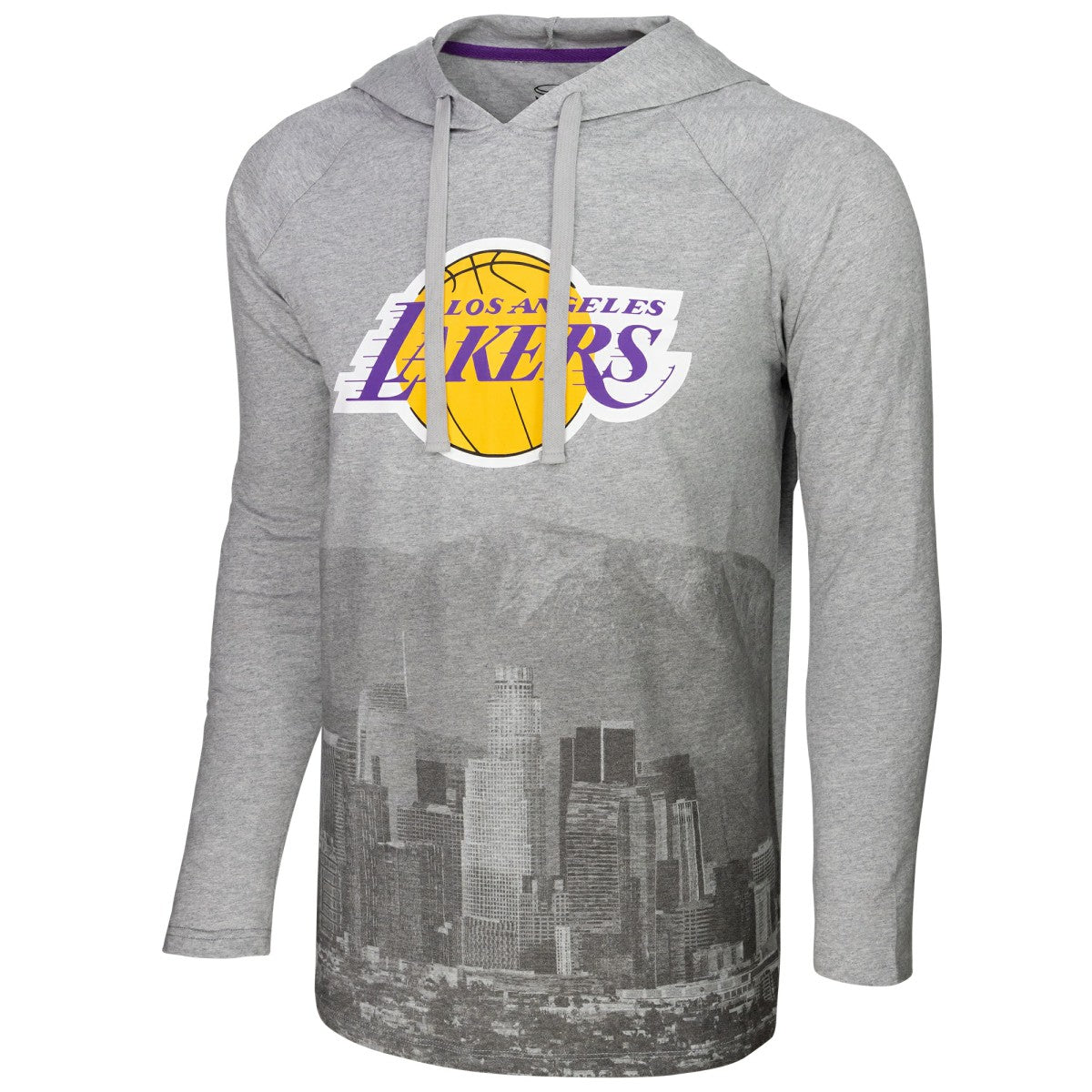Los Angeles Lakers Stadium Essentials Atrium Raglan Long Sleeve Hoodie T-Shirt Heather Gray - NBA