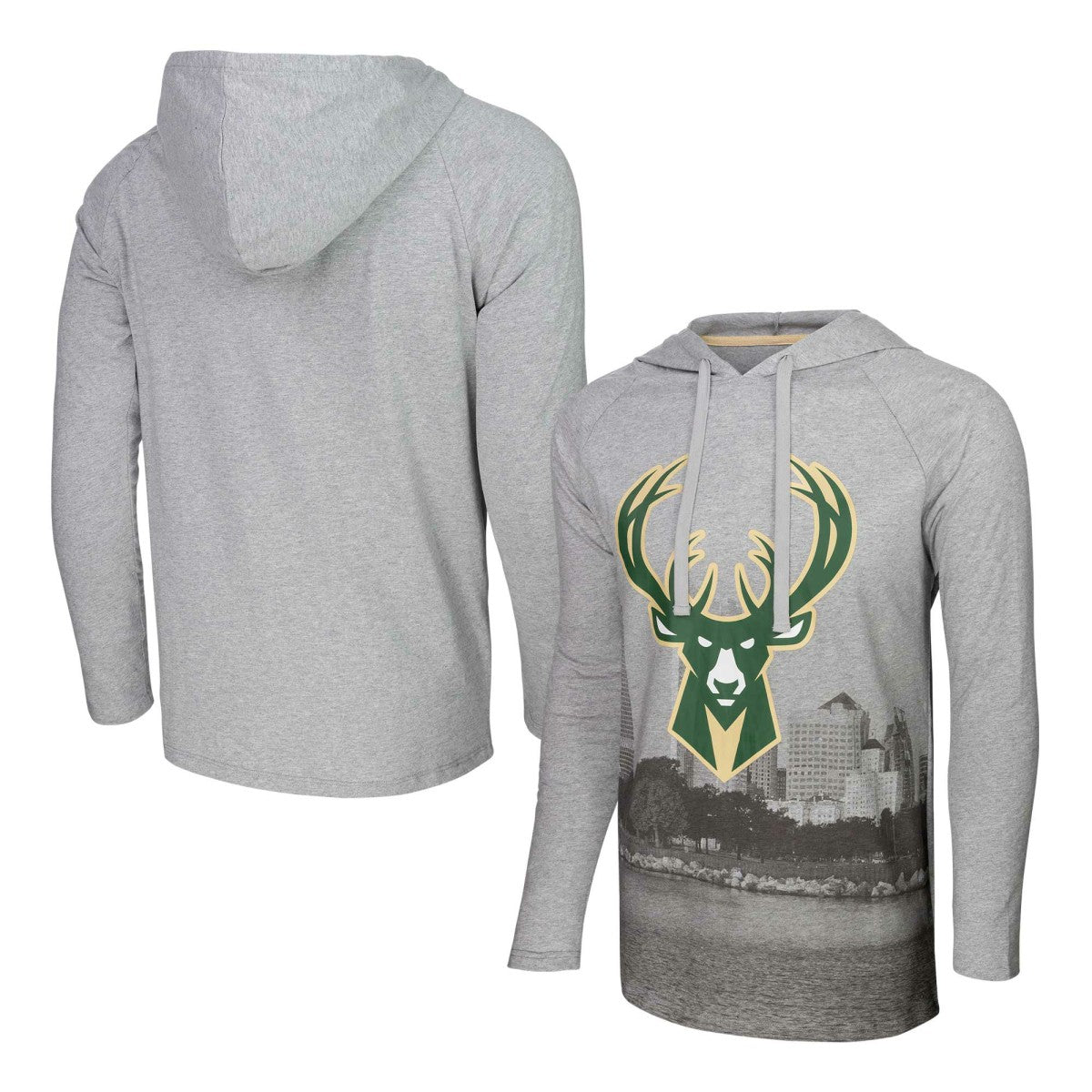 Milwaukee Bucks Stadium Essentials Atrium Raglan Long Sleeve Hoodie T-Shirt Heather Gray - NBA