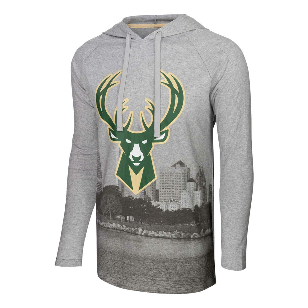 Milwaukee Bucks Stadium Essentials Atrium Raglan Long Sleeve Hoodie T-Shirt Heather Gray - NBA