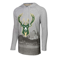 Milwaukee Bucks Stadium Essentials Atrium Raglan Long Sleeve Hoodie T-Shirt Heather Gray - NBA