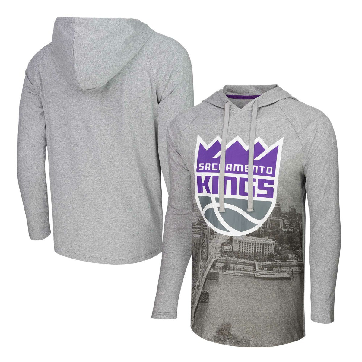 Sacramento Kings Stadium Essentials Atrium Raglan Long Sleeve Hoodie T-Shirt Heather Gray - NBA