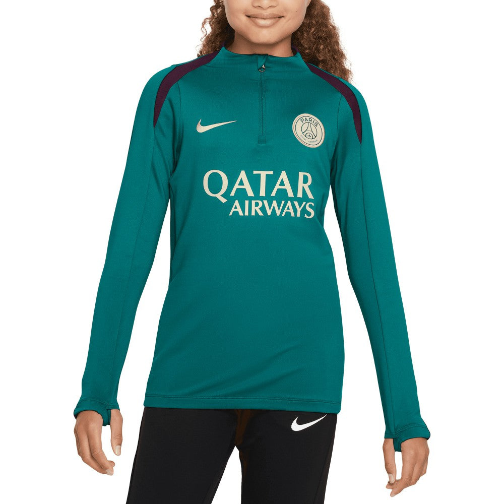 Paris Saint-Germain Youth 2024/25 Strike Drill Quarter-Zip Long Sleeve Performance Training Top Teal | Nike Online