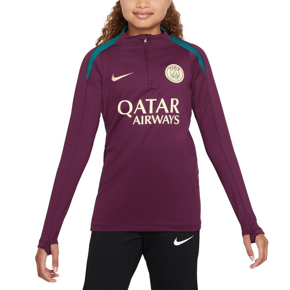 Paris Saint-Germain Youth 2024/25 Strike Drill Quarter-Zip Long Sleeve Performance Training Top Burgundy | Nike
