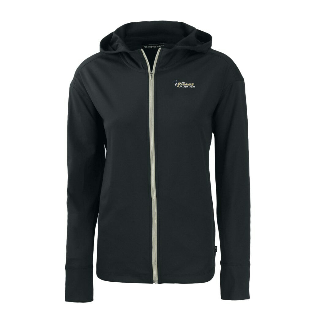 New York Jets Cutter & Buck Women's Throwback Daybreak Eco Recycled Half-Zip Hoodie Black | NFL