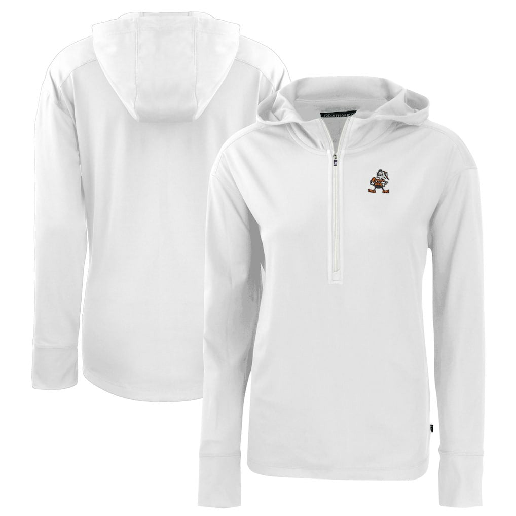 Cleveland Browns Cutter & Buck Women's Throwback Daybreak Eco Recycled Half-Zip Hoodie White | NFL