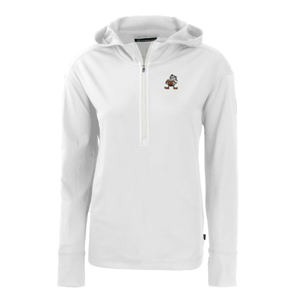 Cleveland Browns Cutter & Buck Women's Throwback Daybreak Eco Recycled Half-Zip Hoodie White | NFL