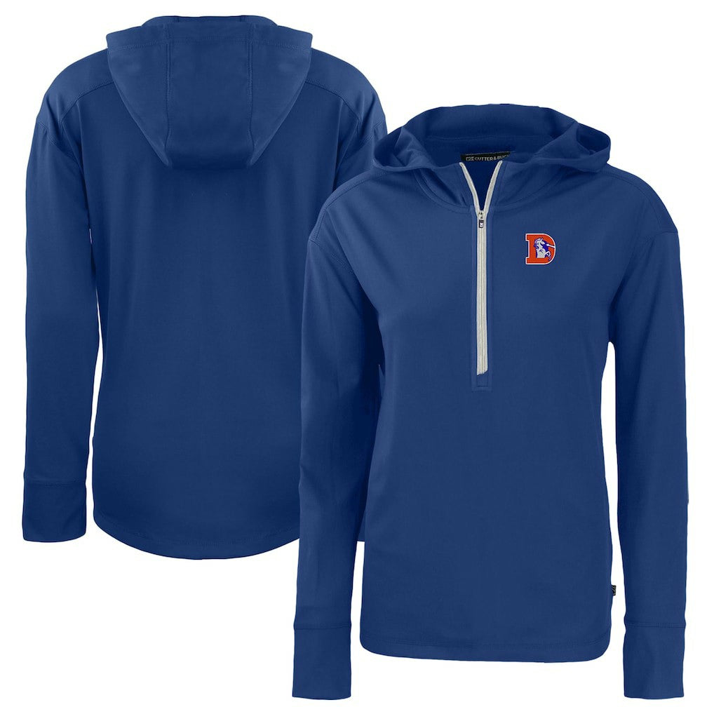 Denver Broncos Cutter & Buck Women's Throwback Daybreak Eco Recycled Half-Zip Hoodie Blue | NFL