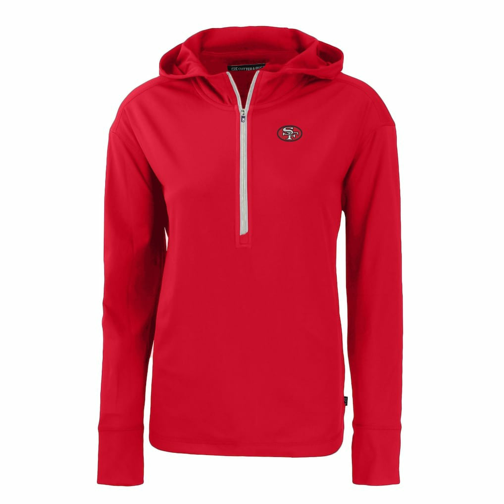 San Francisco 49ers Cutter & Buck Women's Throwback Daybreak Eco Recycled Half-Zip Hoodie Scarlet | NFL