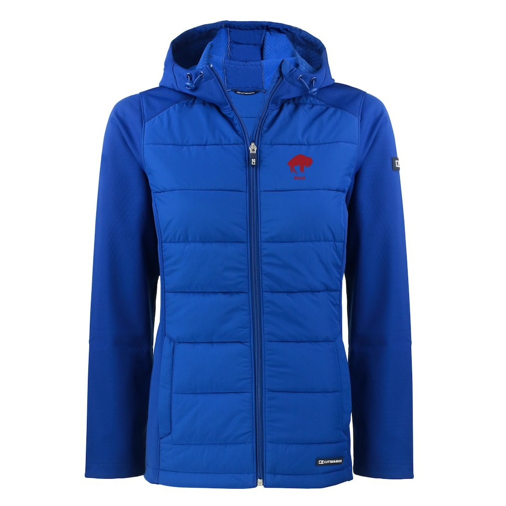 Buffalo Bills Cutter & Buck Women's Throwback Evoke Hybrid Eco Softshell Recycled Full-Zip Hoodie Jacket Royal | NFL