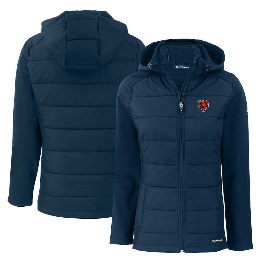 Chicago Bears Cutter & Buck Women's Throwback Evoke Hybrid Eco Softshell Recycled Full-Zip Hoodie Jacket Navy | NFL
