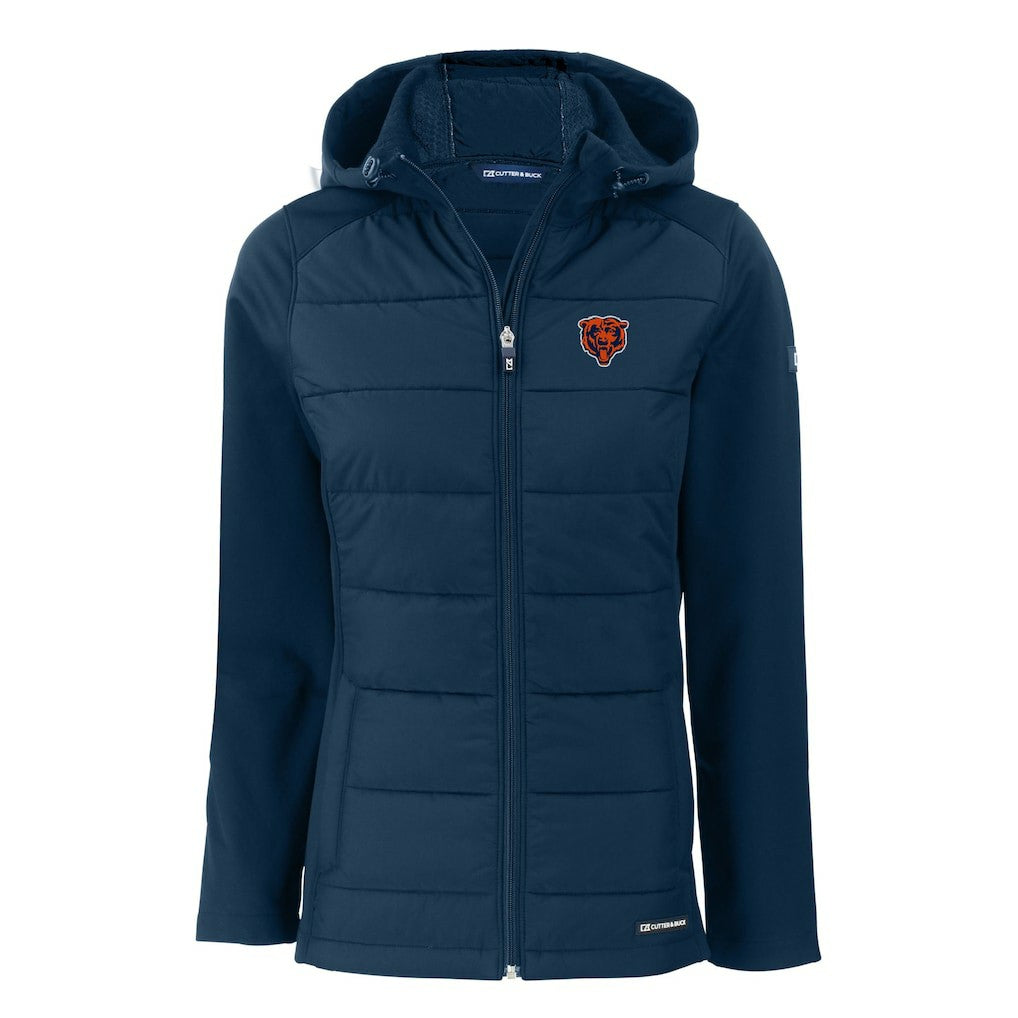 Chicago Bears Cutter & Buck Women's Throwback Evoke Hybrid Eco Softshell Recycled Full-Zip Hoodie Jacket Navy | NFL
