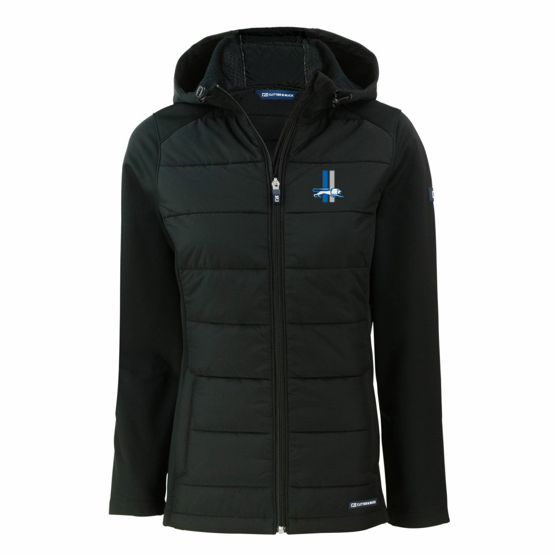 Detroit Lions Cutter & Buck Women's Throwback Evoke Hybrid Eco Softshell Recycled Full-Zip Hoodie Jacket Black | NFL