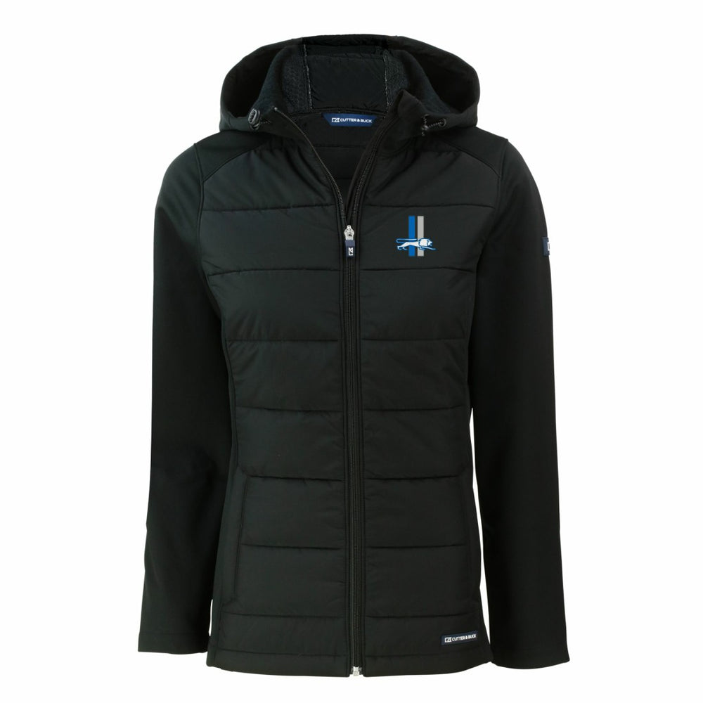 Detroit Lions Cutter & Buck Women's Throwback Evoke Hybrid Eco Softshell Recycled Full-Zip Hoodie Jacket Black | NFL