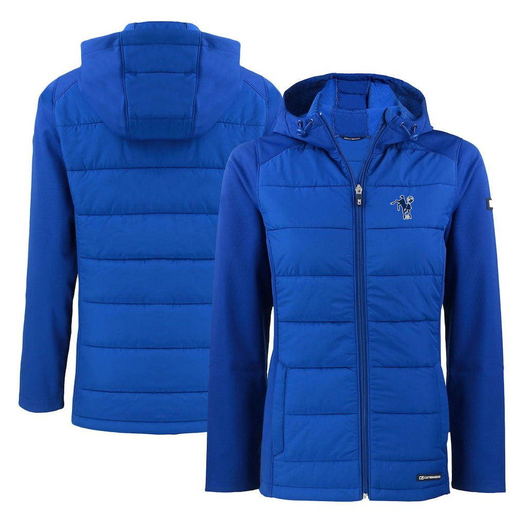 Indianapolis Colts Cutter & Buck Women's Throwback Evoke Hybrid Eco Softshell Recycled Full-Zip Hoodie Jacket Royal | NFL