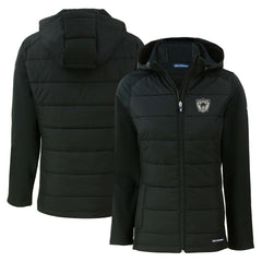 Las Vegas Raiders Cutter & Buck Women's Throwback Evoke Hybrid Eco Softshell Recycled Full-Zip Hoodie Jacket Black | NFL