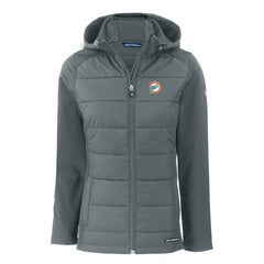 Miami Dolphins Cutter & Buck Women's Throwback Evoke Hybrid Eco Softshell Recycled Full-Zip Hoodie Jacket Gray | NFL