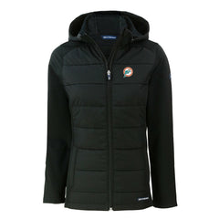 Miami Dolphins Cutter & Buck Women's Throwback Evoke Hybrid Eco Softshell Recycled Full-Zip Hoodie Jacket Black | NFL