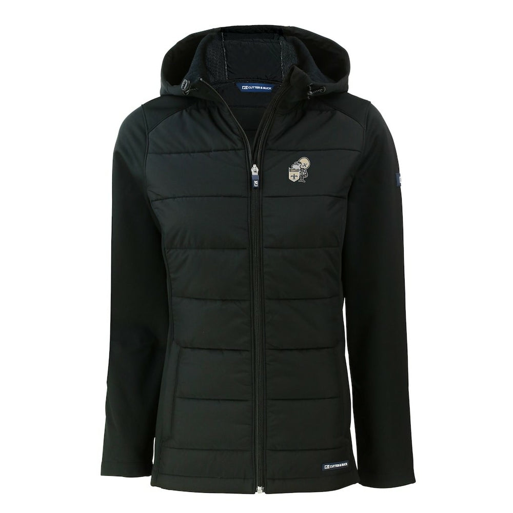 New Orleans Saints Cutter & Buck Women's Throwback Evoke Hybrid Eco Softshell Recycled Full-Zip Hoodie Jacket Black | NFL