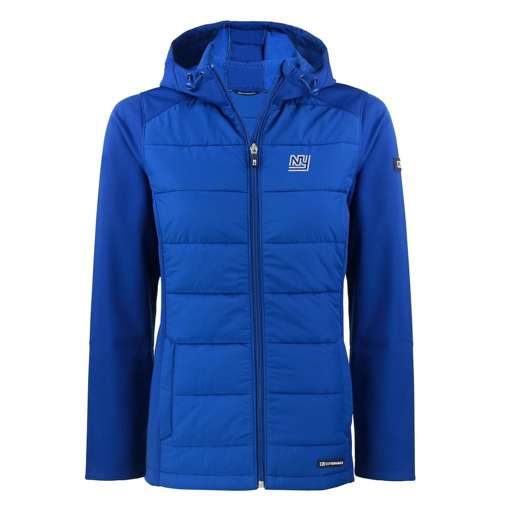 New York Giants Cutter & Buck Women's Throwback Evoke Hybrid Eco Softshell Recycled Full-Zip Hoodie Jacket Royal | NFL